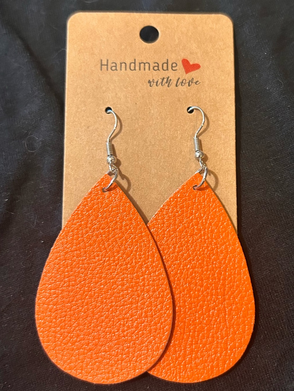 Orange Teardrop Leather Earrings